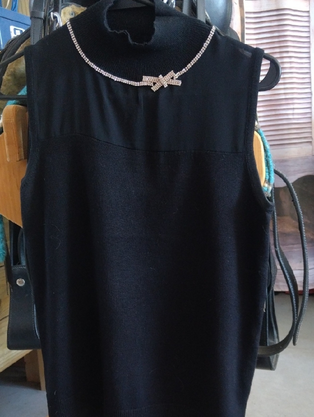 Cable & Gauge Black Knit Top with Rhinestone Trim